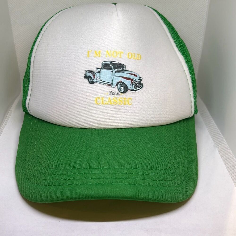 “I’m Not Old, I’m a Classic” Green Trucker Hat – Vintage Car Humor Cap